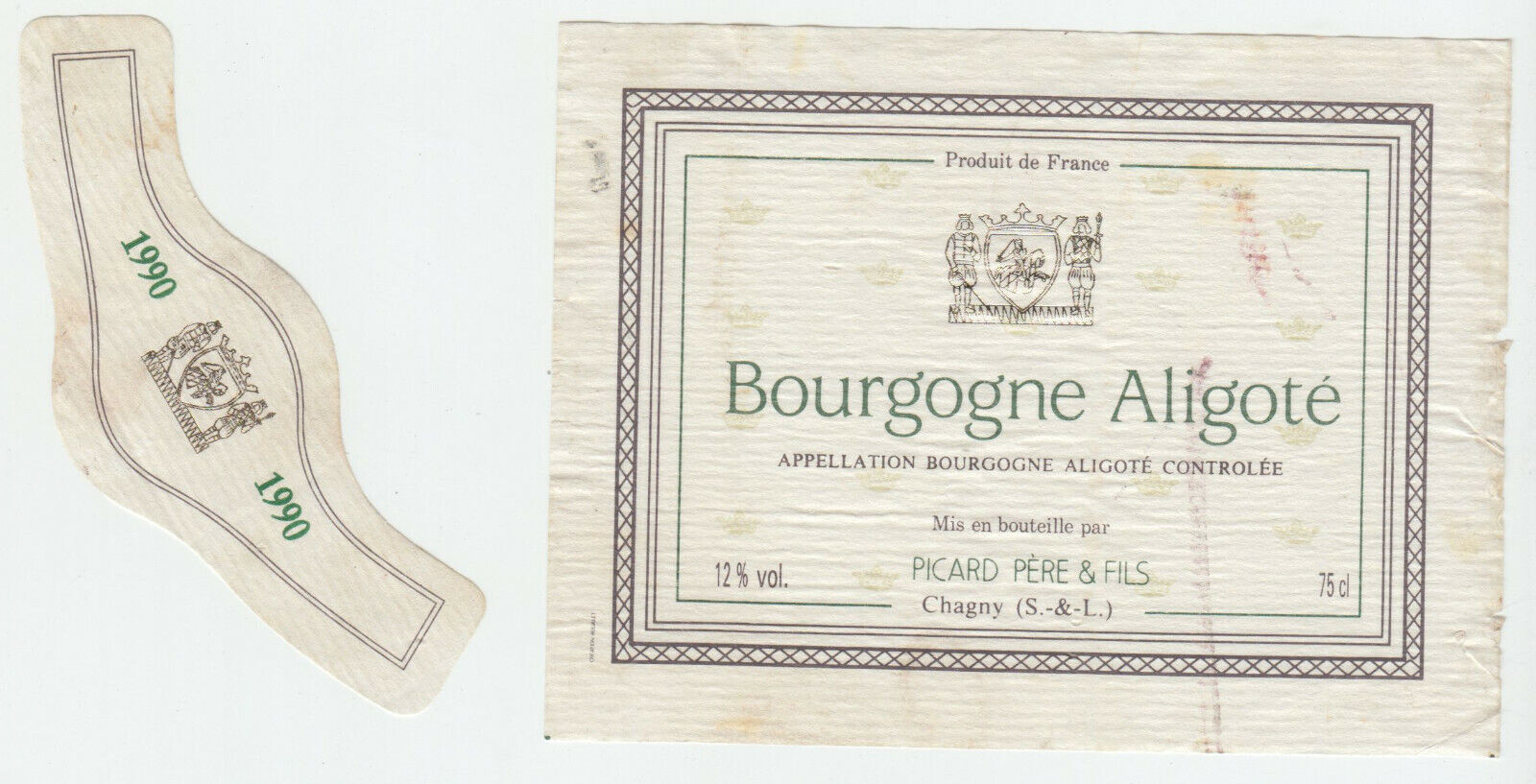 ETIQUETTE DE VIN BOURGOGNE ALIGOTE 1990 PICARD 124555697068