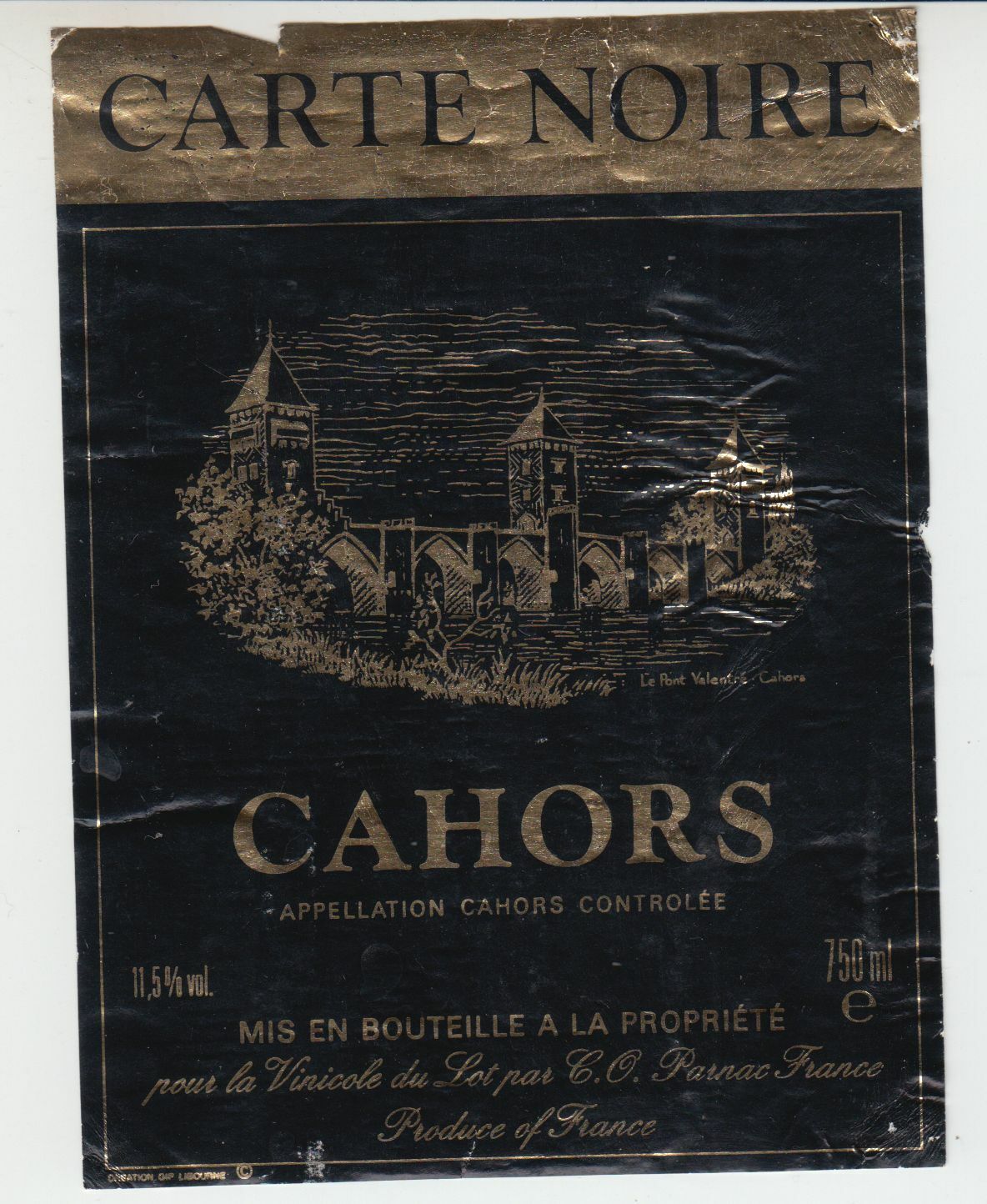 ETIQUETTE DE VIN CAHORS CARTE NOIR 124552112038