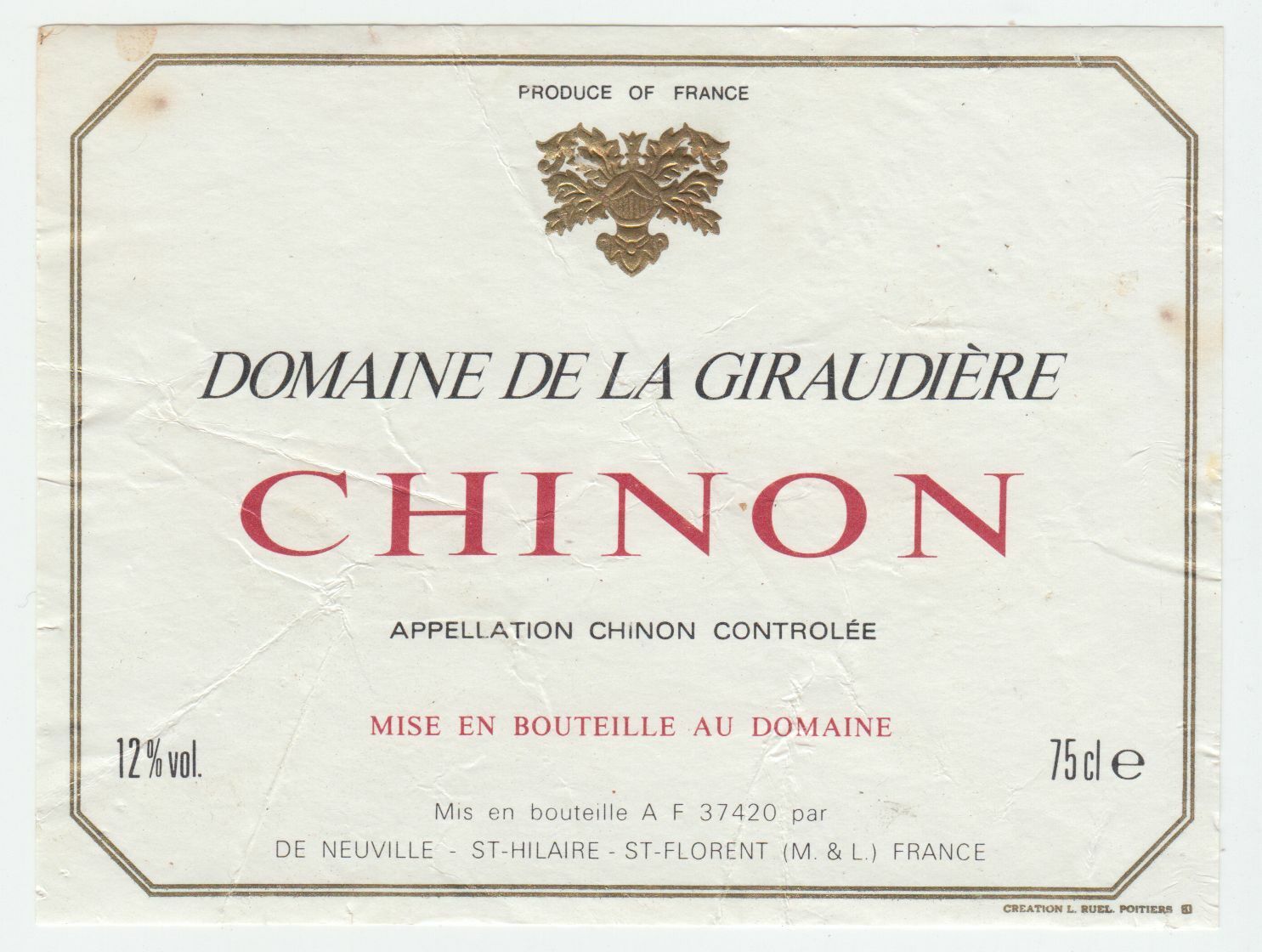 ETIQUETTE DE VIN CHINON DOMAINE DE LA GIRAUDIERE 124511870248