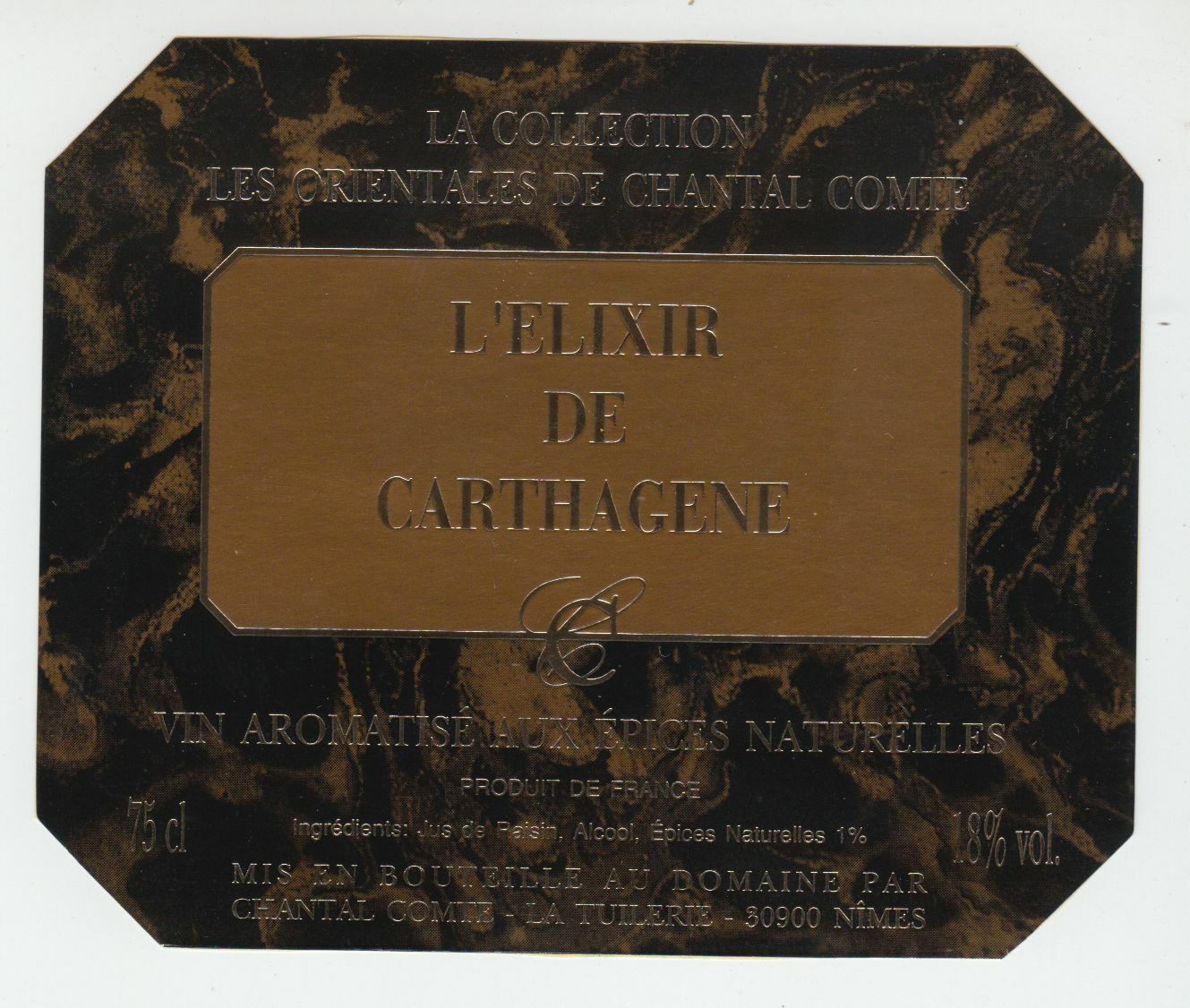 ETIQUETTE DE VIN COLLECTION ORIENTALES DE CHANTAL COMTE L ELIXIR DE CARTHAGENE 402553006688