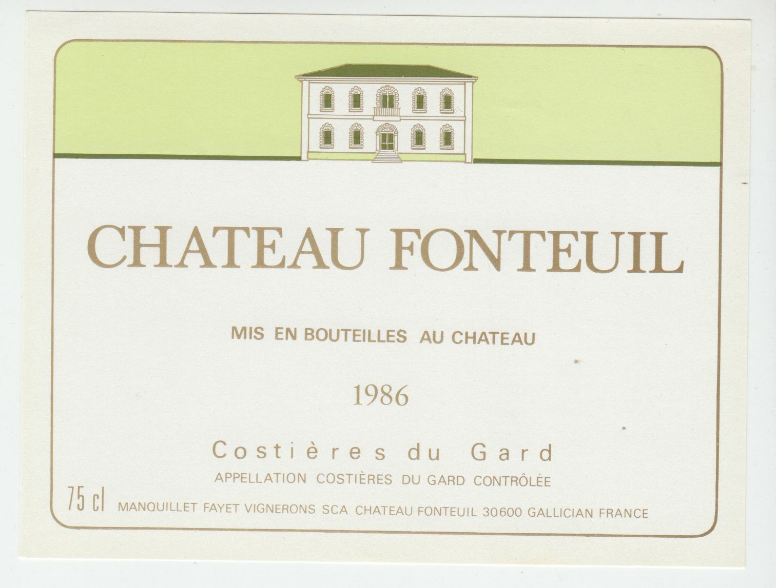 ETIQUETTE DE VIN COSTIERES DU GARD CHATEAU FONTEUIL 1986 124539262568