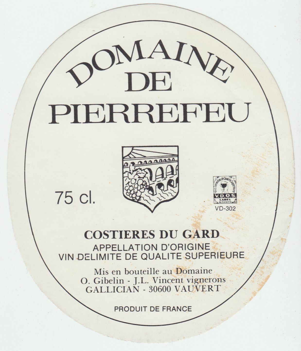 ETIQUETTE DE VIN COSTIERES DU GARD DOMAINE DE PIERREFEU 402654737178