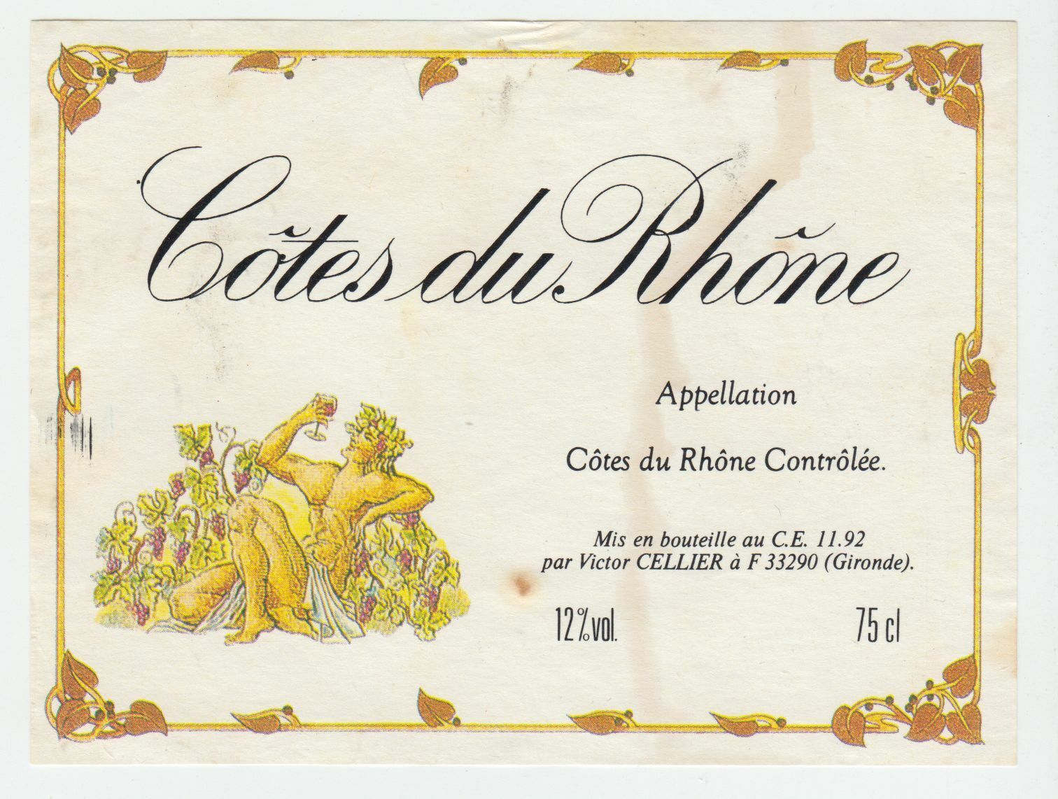 ETIQUETTE DE VIN COTES DU RHONE VICTORE CELLIER GIRONDE 402581822448