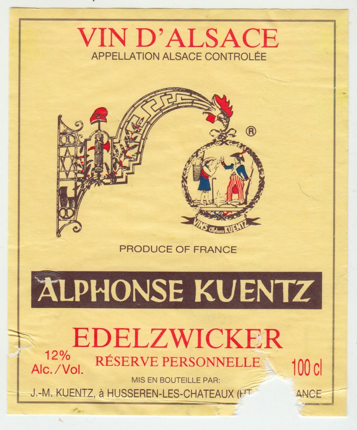 ETIQUETTE DE VIN D ALSACE EDELZWICKER ALPHONSE KUENTZ 124511870238