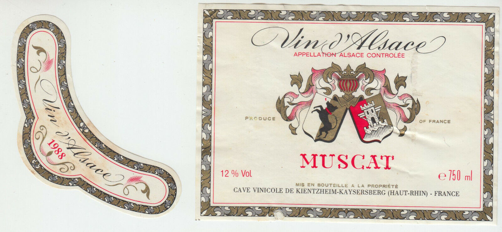 ETIQUETTE DE VIN D ALSACE MUSCAT 1988 124511870198