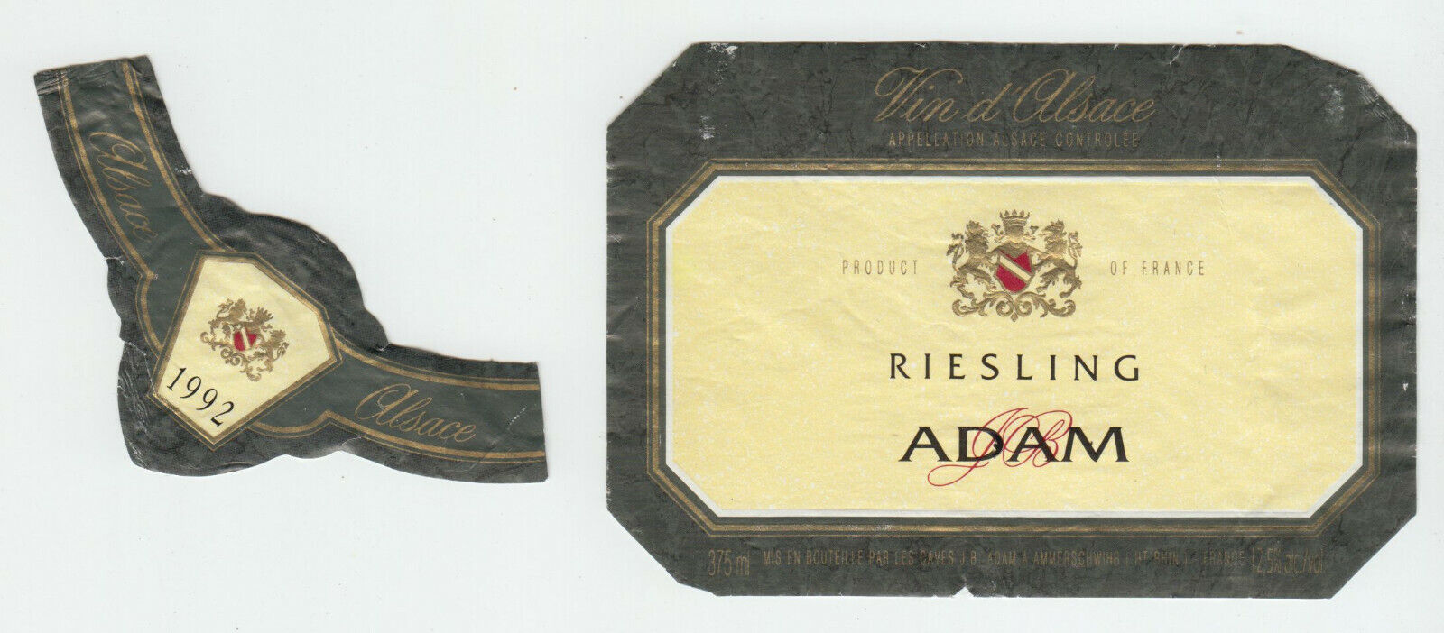 ETIQUETTE DE VIN D ALSACE RIESLING 1992 ADAM 402631696658