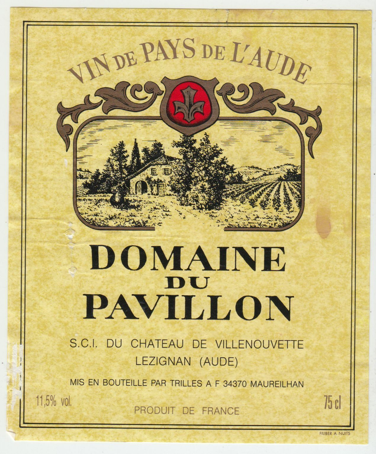 ETIQUETTE DE VIN DE PAYS DE L AUDE DOMAINE DU PAVILLON 124572490058