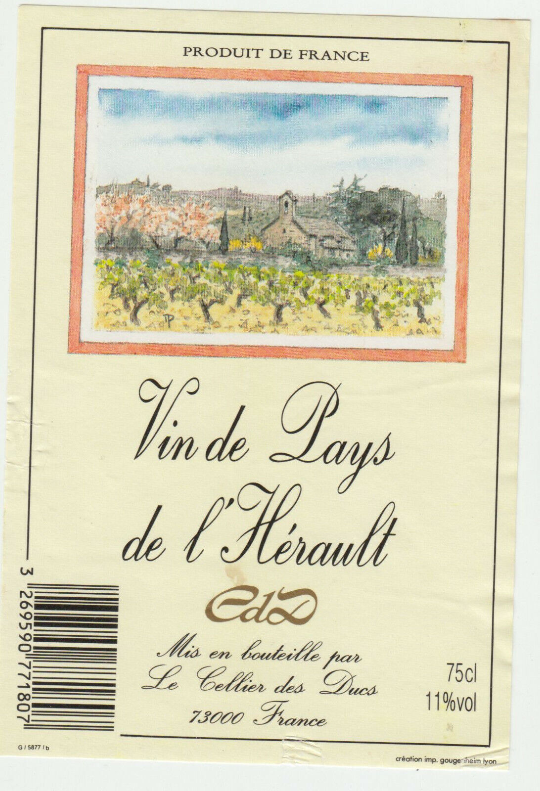 ETIQUETTE DE VIN DE PAYS DE L HERAULT 124572490038