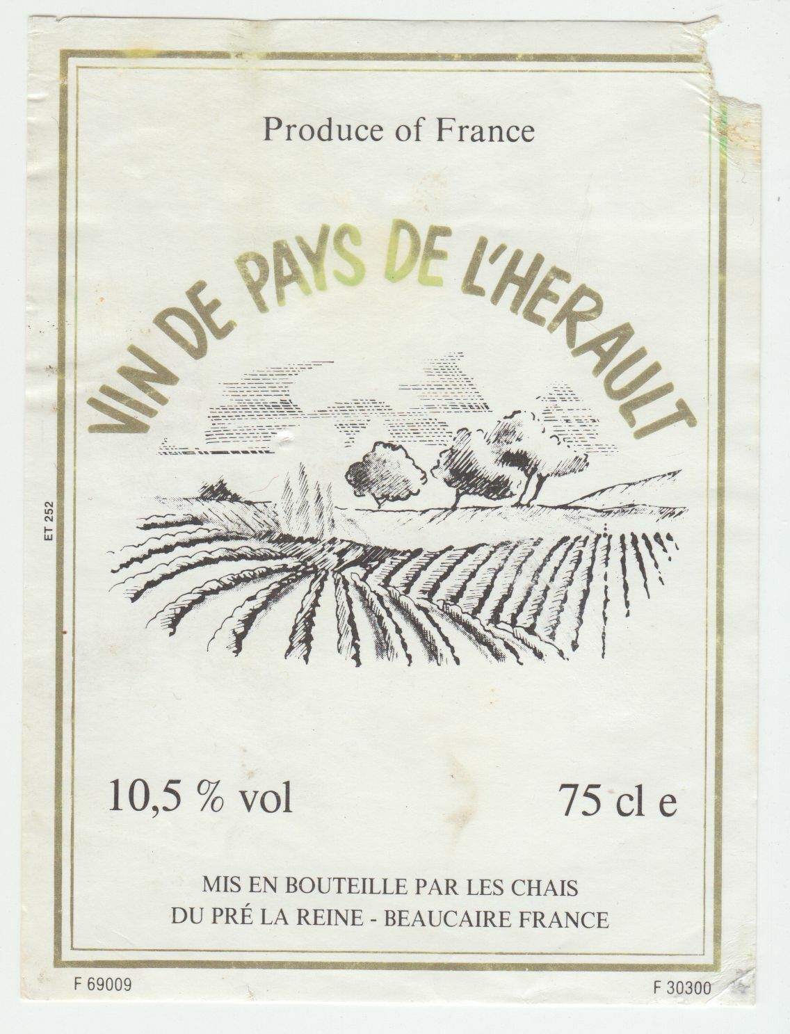 ETIQUETTE DE VIN DE PAYS DE L HERAULT 402690973568