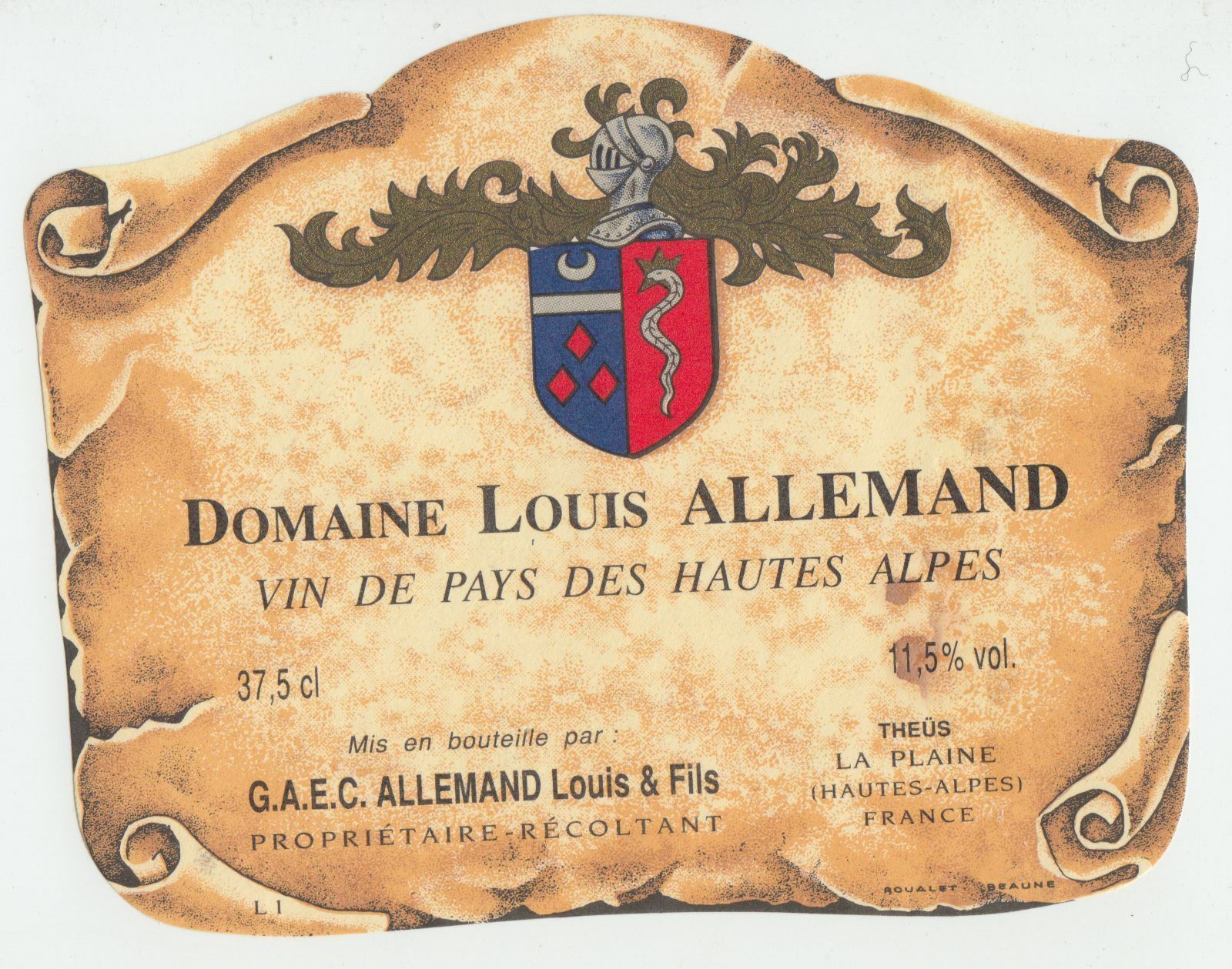 ETIQUETTE DE VIN DE PAYS DES HAUTES ALPES DOMAINE LOUIS ALLEMAND 402689167338