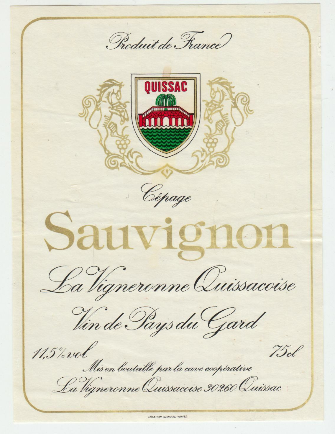 ETIQUETTE DE VIN DE PAYS DU GARD QUISSAC CEPAGE SAUVIGNON 402689167328