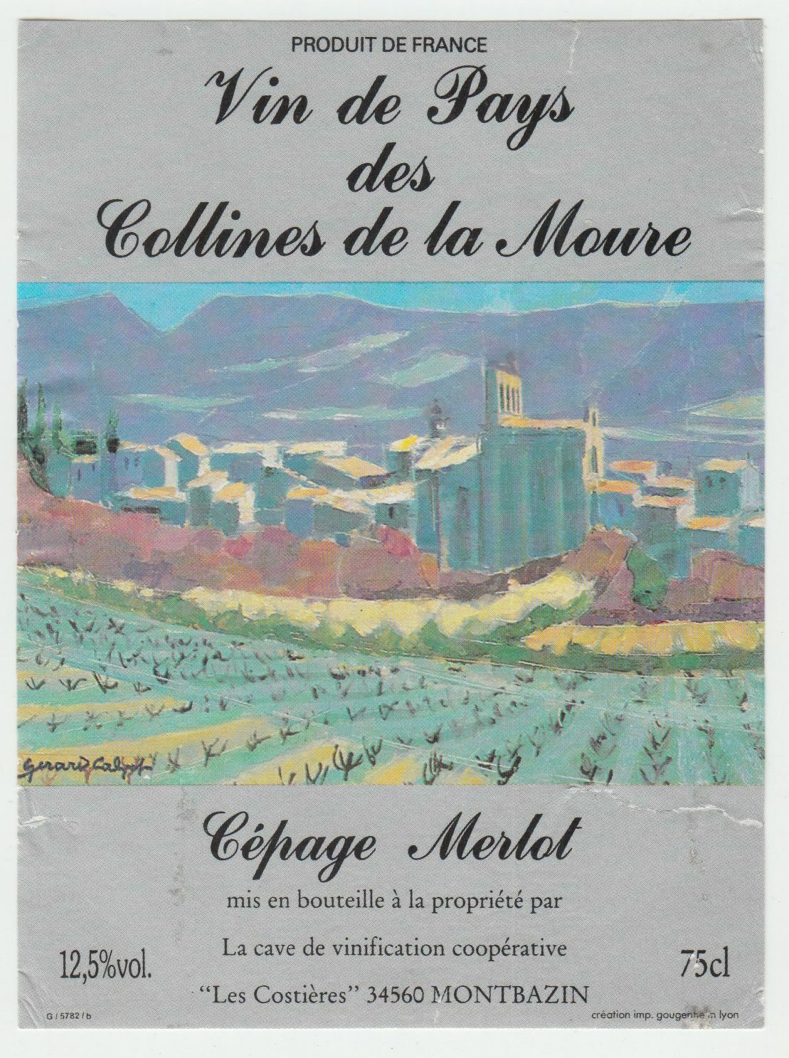 ETIQUETTE DE VIN DU PAYS DES COLLINES DE LA MOURE CEPAGE MERLOT 402695572968