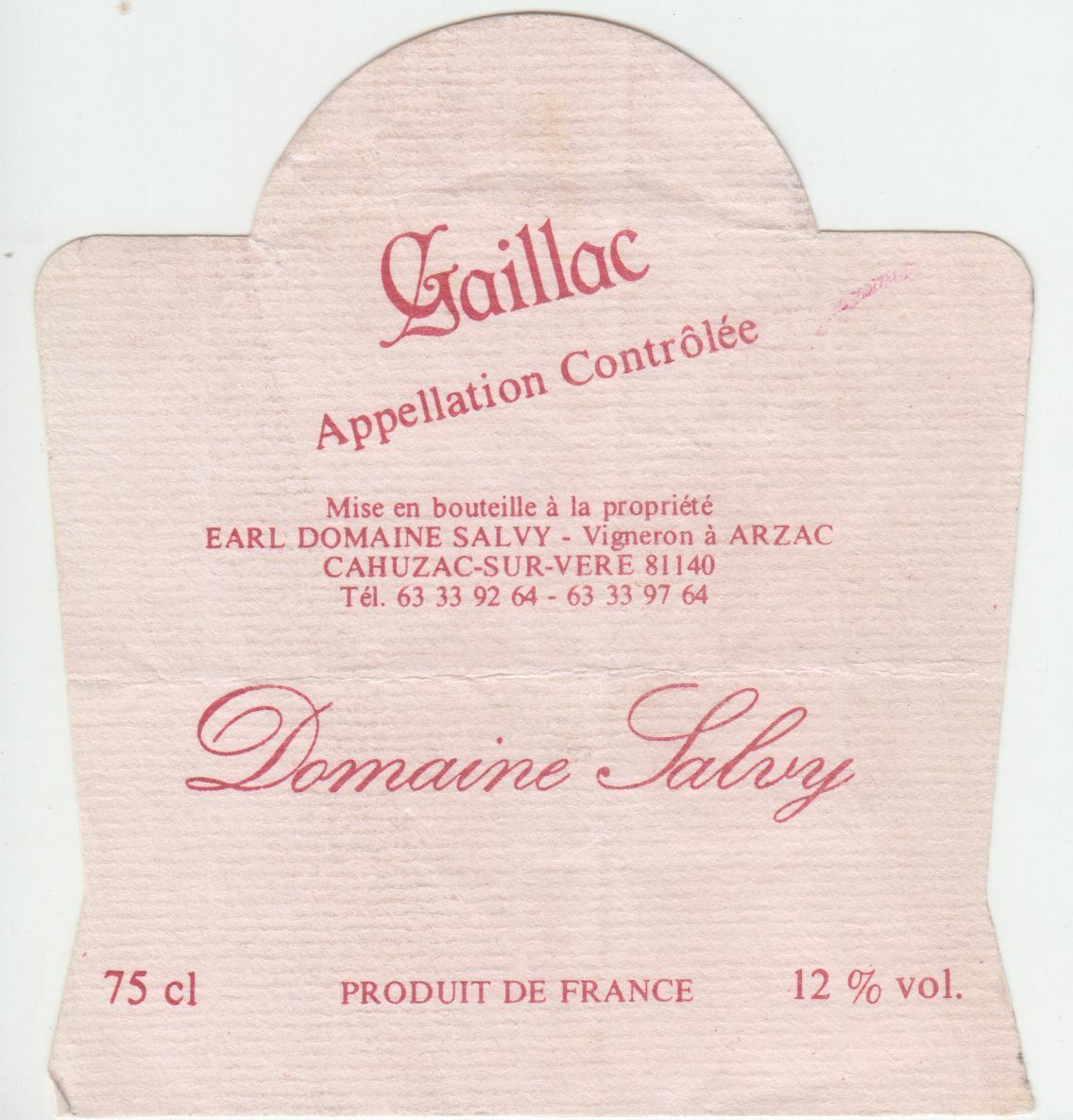 ETIQUETTE DE VIN GAILLAC DOMAINE SALVY 402669072068