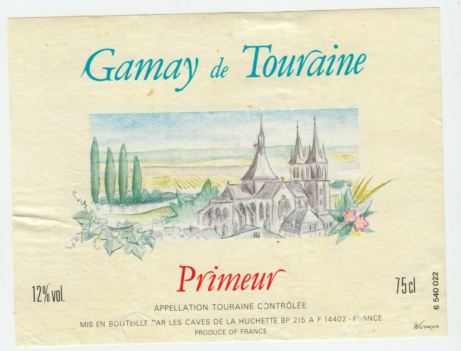 ETIQUETTE DE VIN GAMAY DE TOURAINE PRIMEUR 124511870218