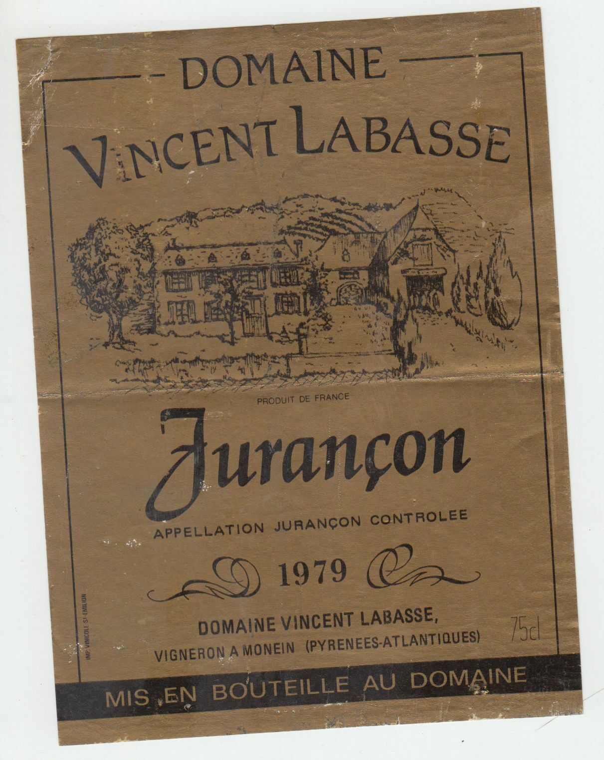 ETIQUETTE DE VIN JURANCON 1979 DOMAINE VINCENT LABASSE 402669072088