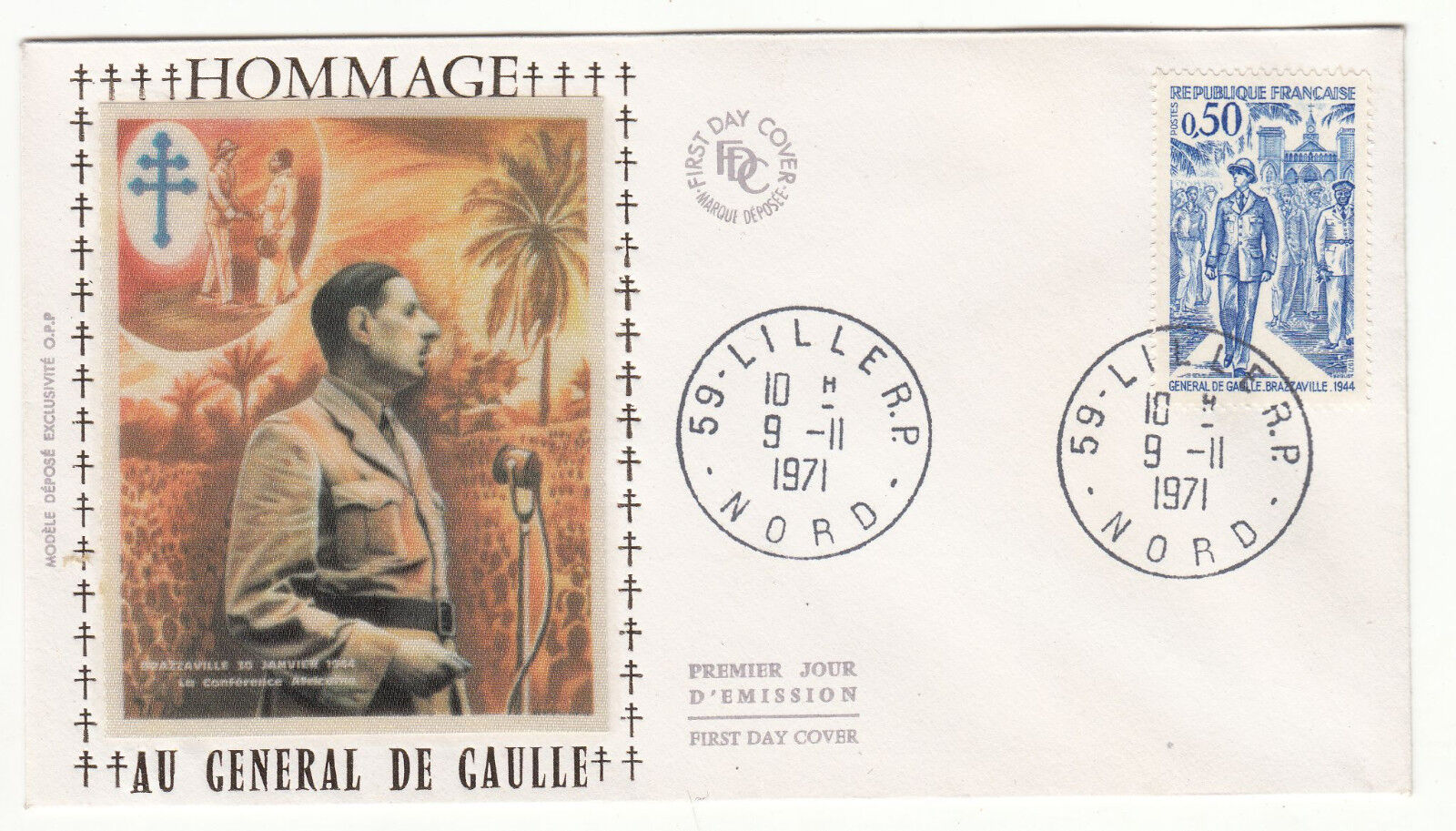 FDC 1 JOUR HOMMAGE AU GENERAL DE GAULLE 911 1971 TIMBRE N 1696 401616335358