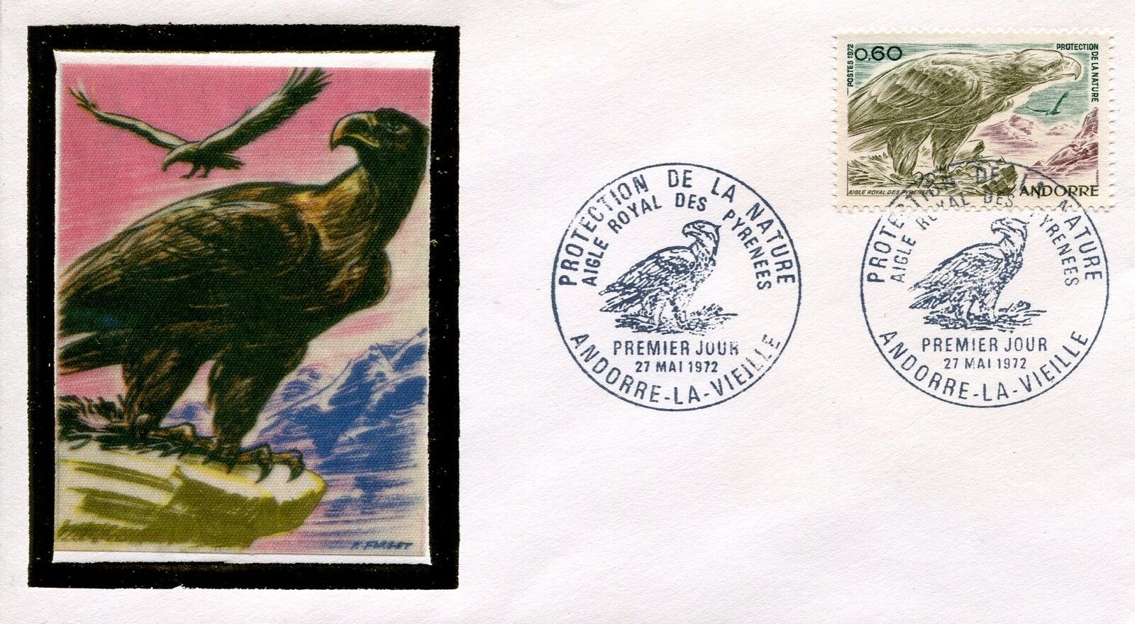 FDC PREMIER JOUR ANDORRE 1972 TIMBRE N 219 FAUNE AIGLE ROYAL DES PYRENEES 400790726658