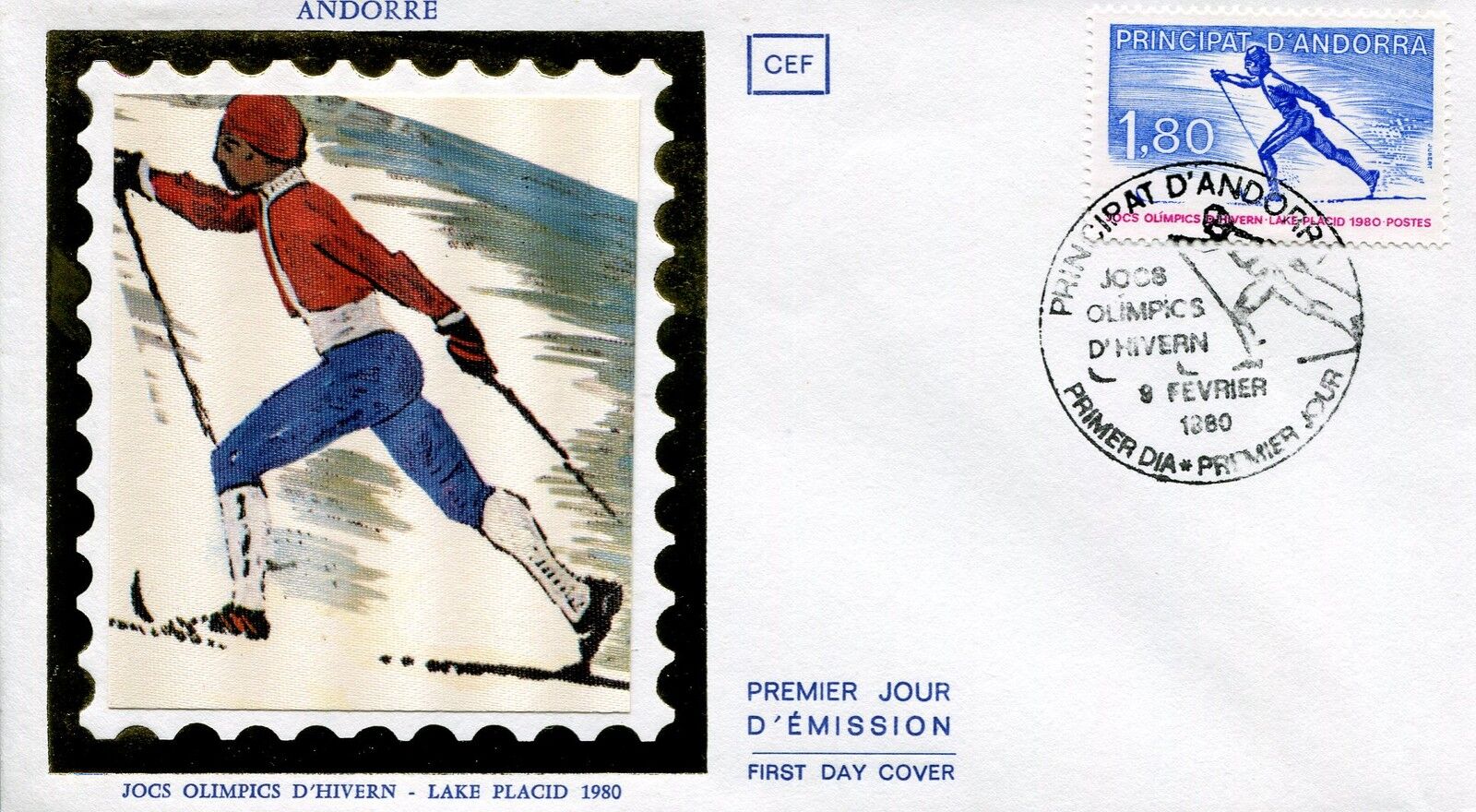 FDC PREMIER JOUR ANDORRE 1980 TIMBRE N 283 SPORT LAKE PLACID SKIE DE FOND 400790411348