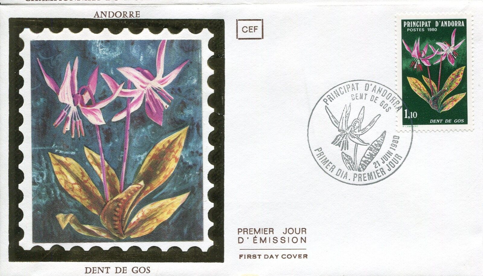 FDC PREMIER JOUR ANDORRE 1980 TIMBRE N 286 DENT DE GOS FLORE 400790409178