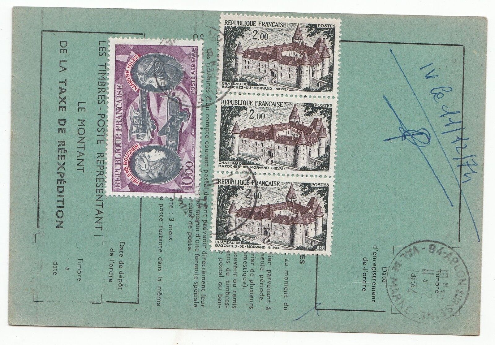 FRANCE TIMBRE ORDRE DE REEXPEDITION ABLON POUR BAGNEUSE 1975 401076462478