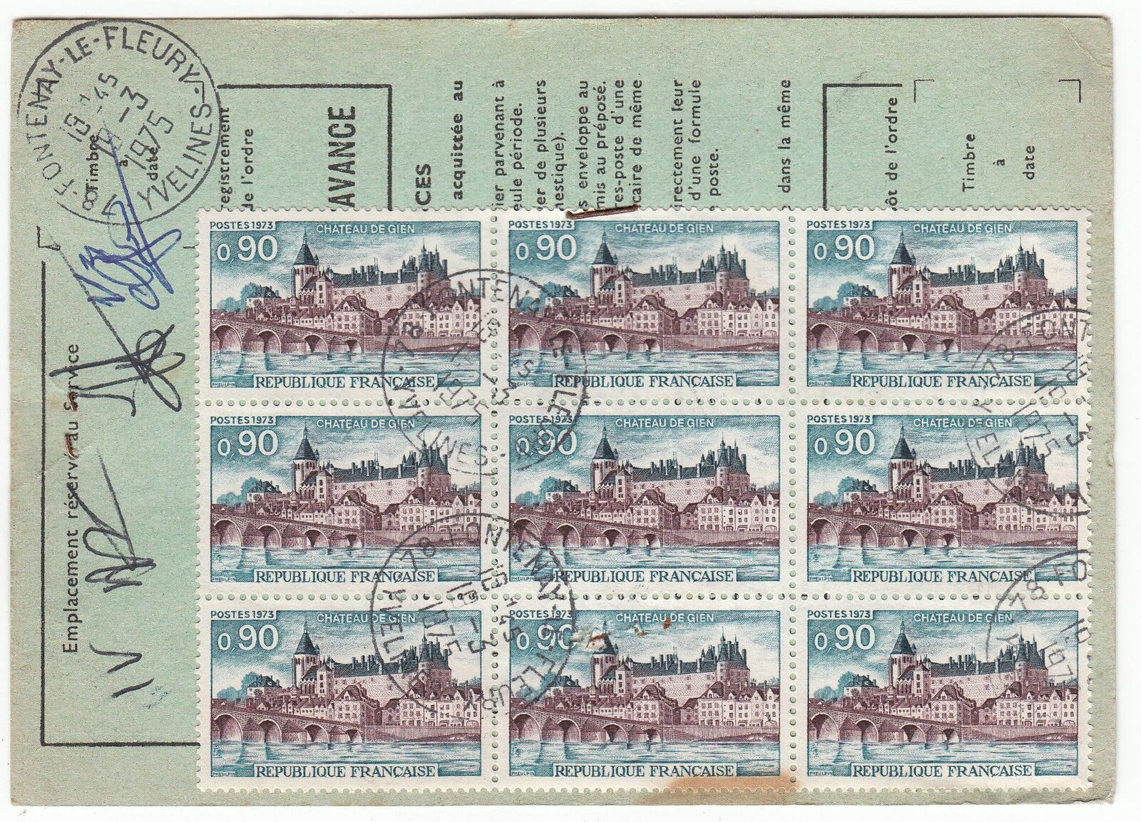 FRANCE TIMBRE ORDRE DE REEXPEDITION FONTENAY LE FLEURY POUR MARSEILLE 1976 401075250658