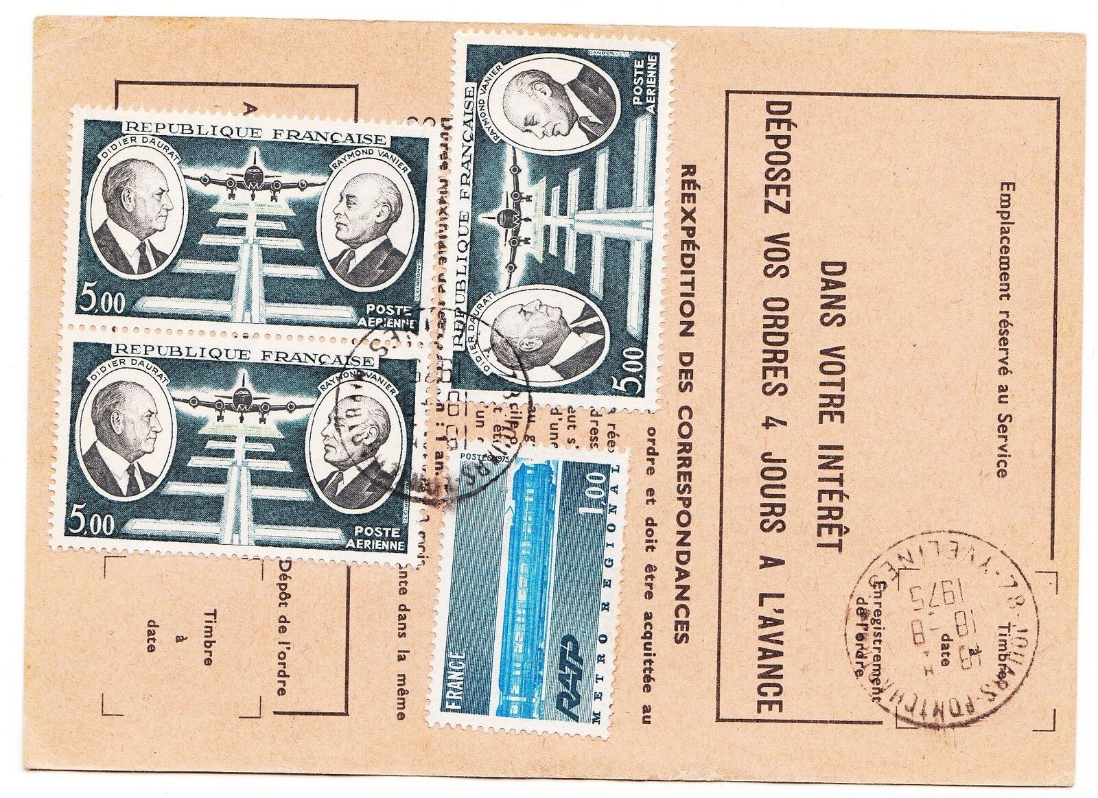 FRANCE TIMBRE ORDRE DE REEXPEDITION JOUARS PONTCHARTRAIN POUR ABRO 1975 121902878508