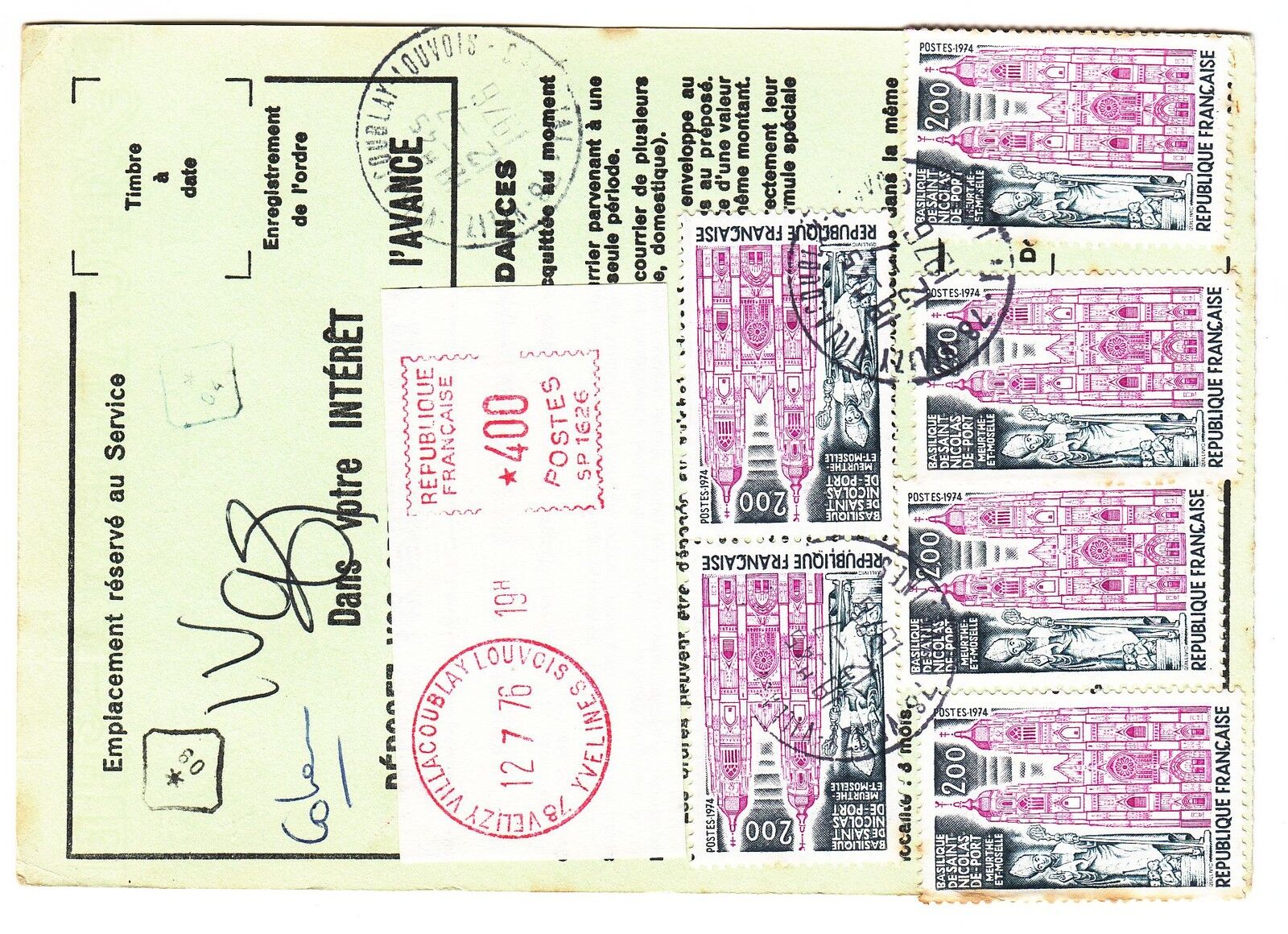 FRANCE TIMBRE ORDRE DE REEXPEDITION VELIZY VILLACOUBAY POUR LES FINS 1977 121900638608