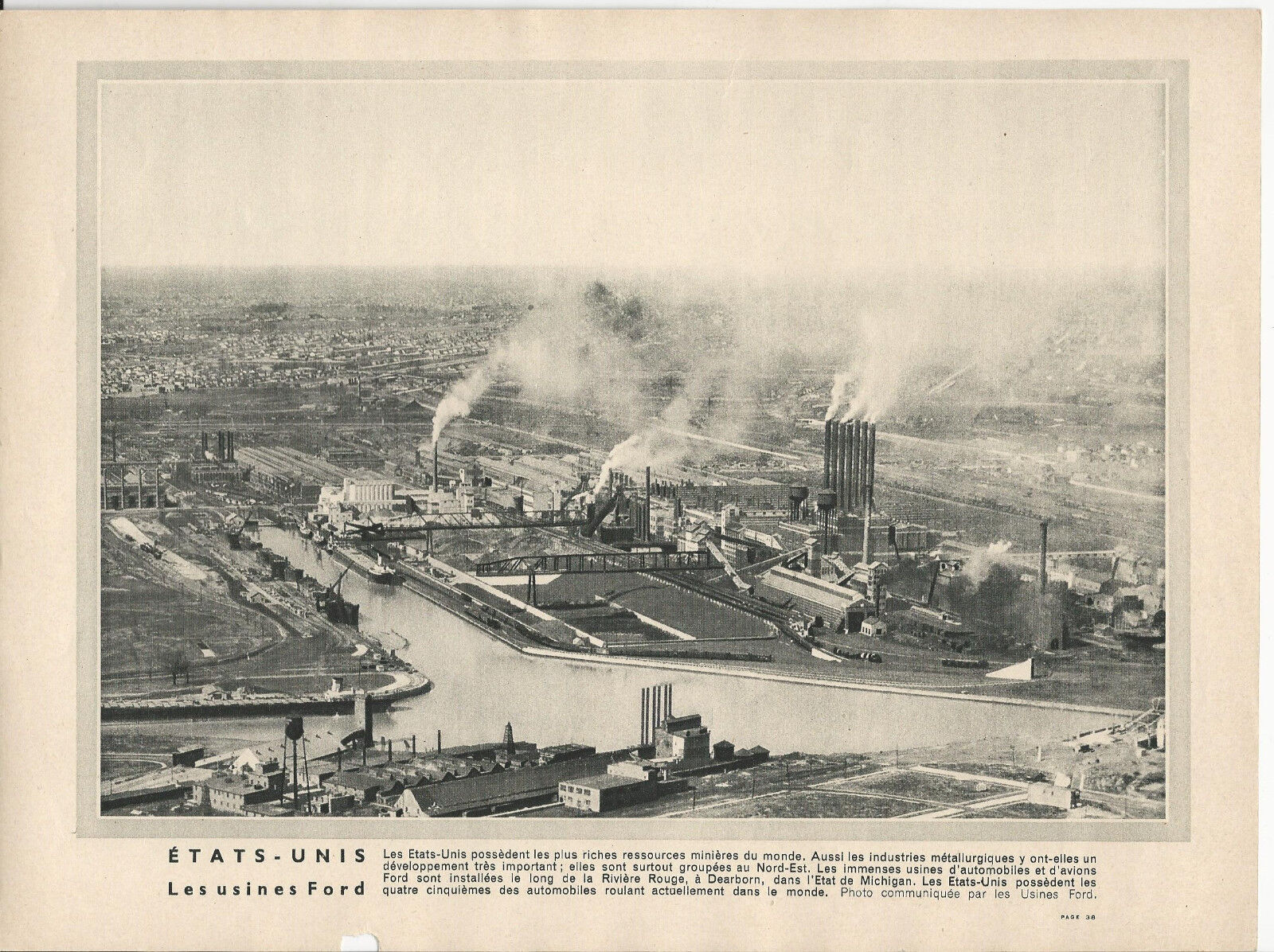 GRAVURE ANNEE 30 ETATS UNIS LES USINES FORD DEARBORN MICHIGAN VUE AERIENNE 401285178078