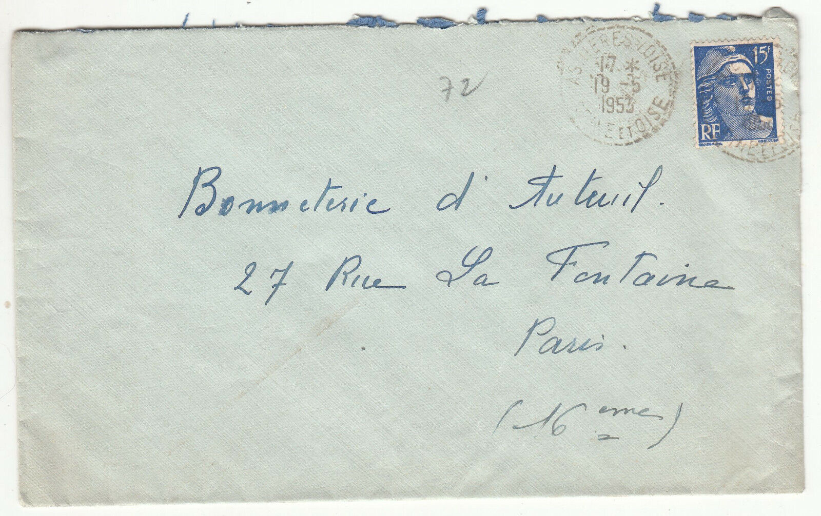 LETTRE ASNIERES SUR OISE POUR PARIS 1953 GANDON CACHET PERLE 123904009848