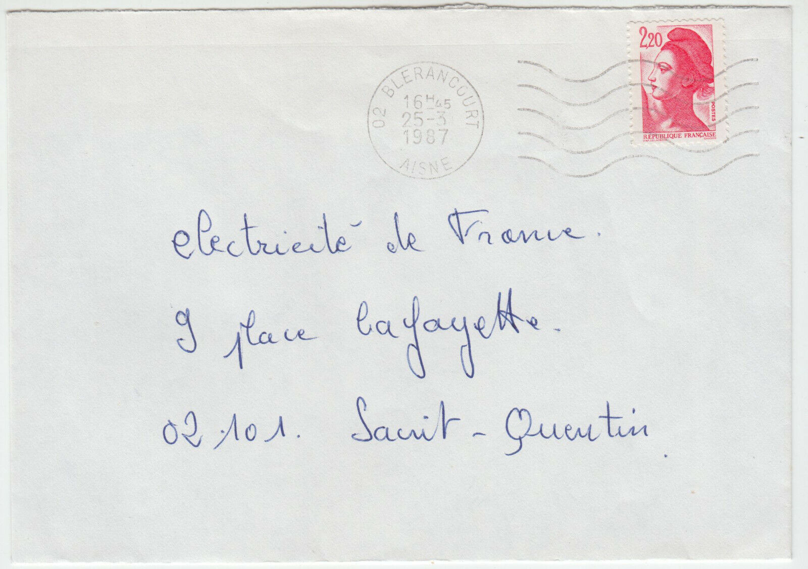 LETTRE BLERANCOURT POUR ST QUENTIN 1987 402074775888