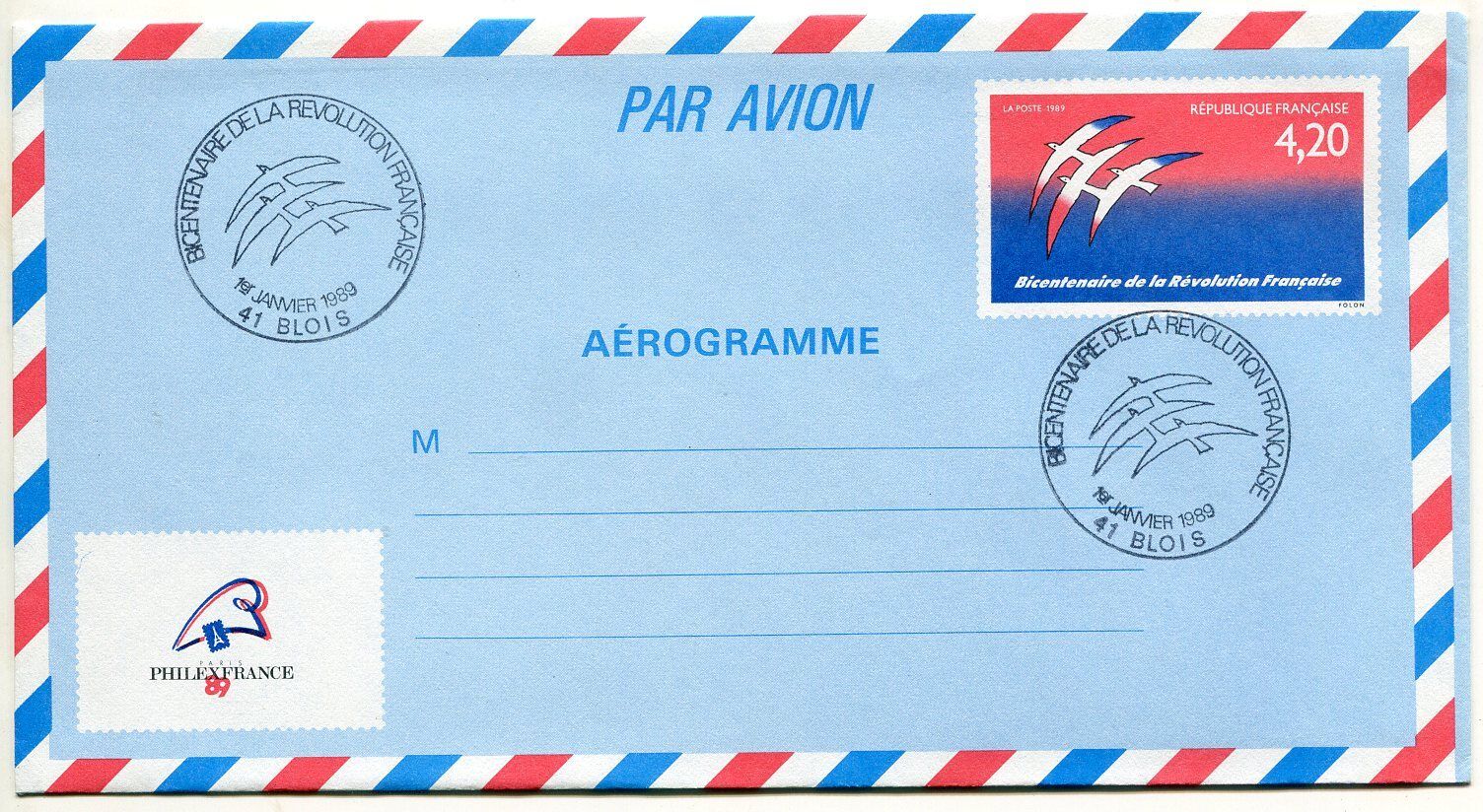 LETTRE BLOIS AEROGRAMME PREMIER JOUR BICENTENAIRE REVOLUTION 121170951938