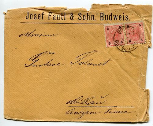 LETTRE BUDEJOVICE POUR MILLAU 1892
