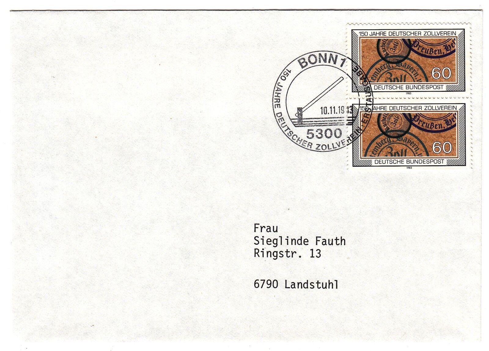 LETTRE COMMEMORATIVE ALLEMAGNE TIMBRE N 1027 UNION DOUANIERE ALLEMANDE 401068457568