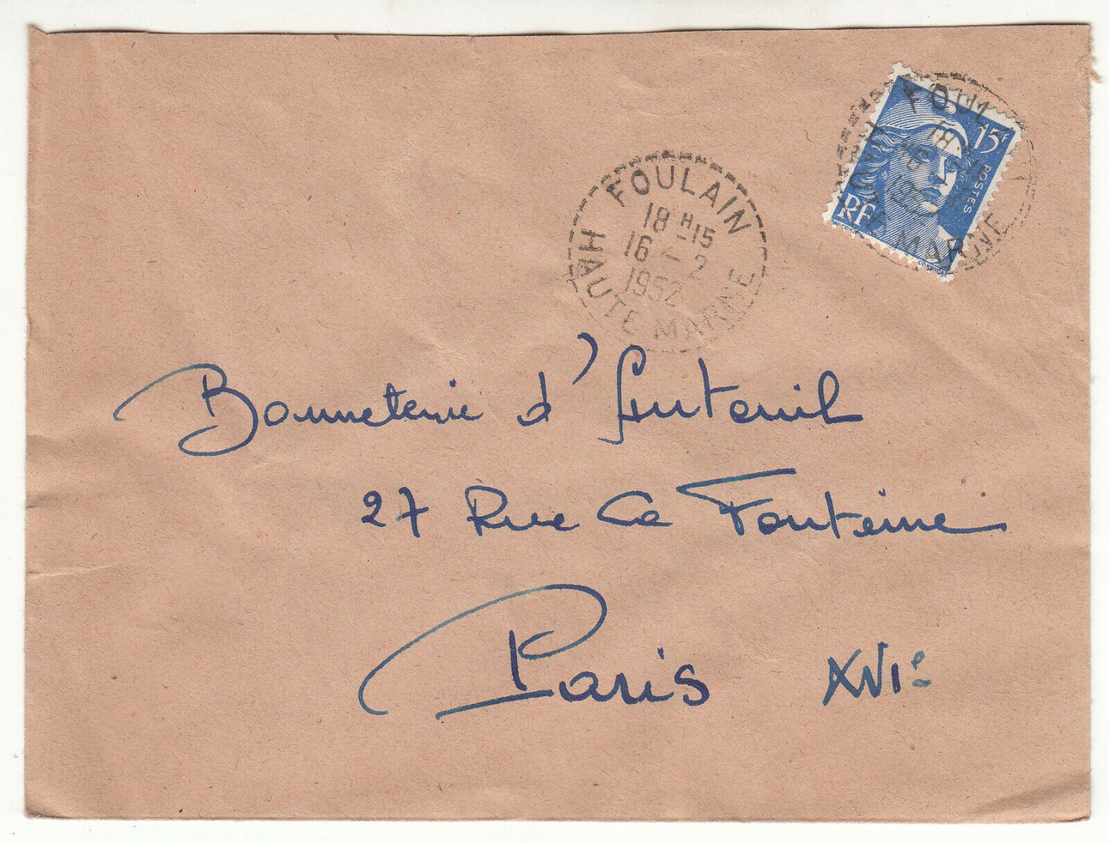 LETTRE FOULAIN POUR PARIS SEUL SUR LETTRE GANDON CACHET PERLE 123849411228