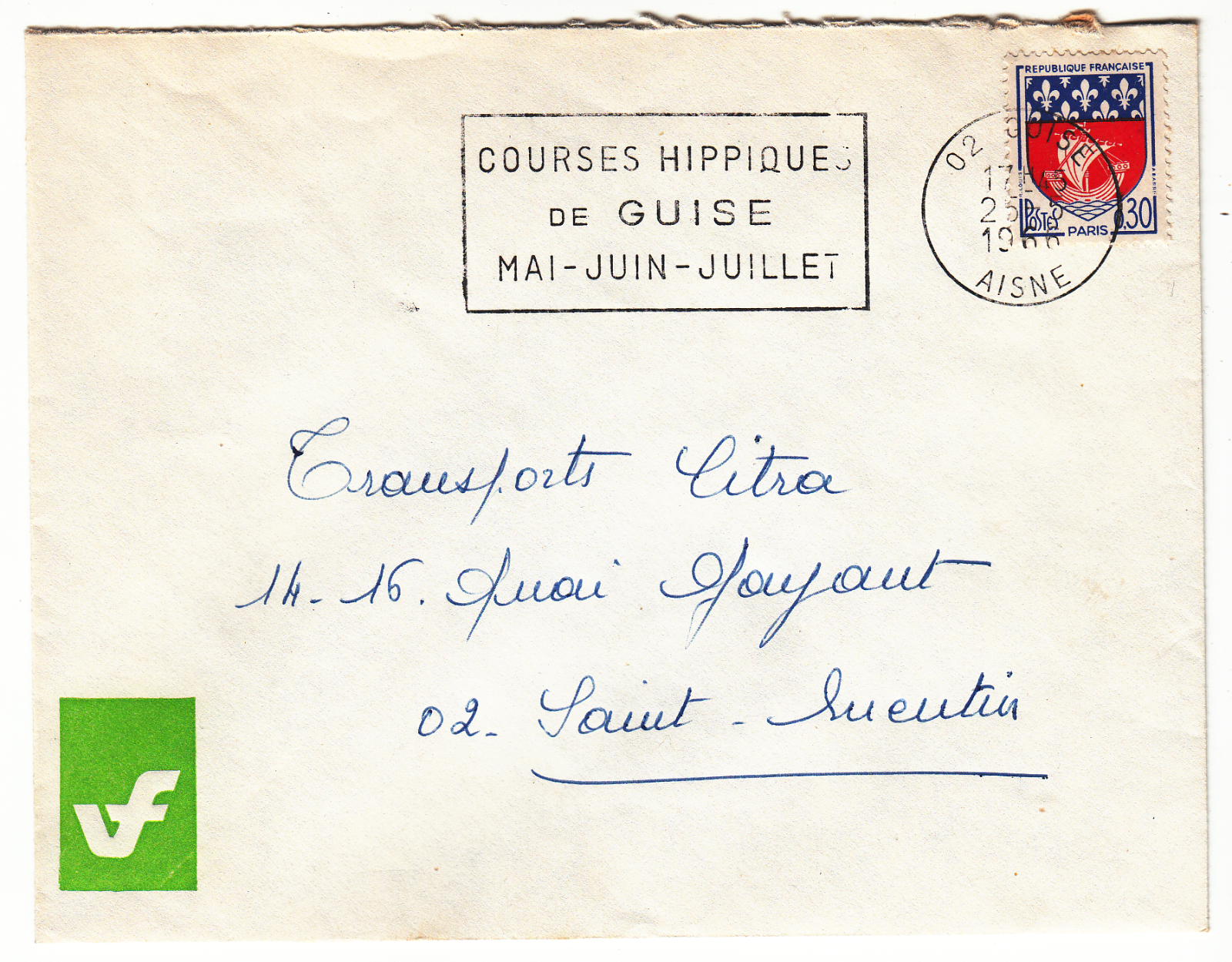 LETTRE GUISE POUR ST QUENTIN 1966 FLAMME COURSE HIPPIQUES DE GUISE 05 06 07 402059585468