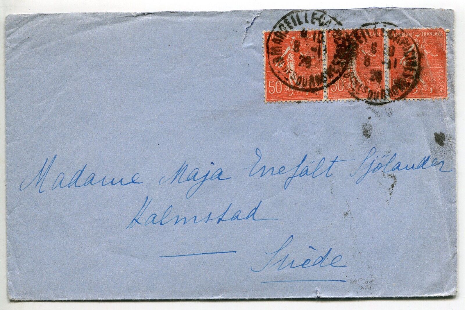 LETTRE MARSEILLE HALMSTAD SUEDE 1929 TIMBRE N 199 121451080018