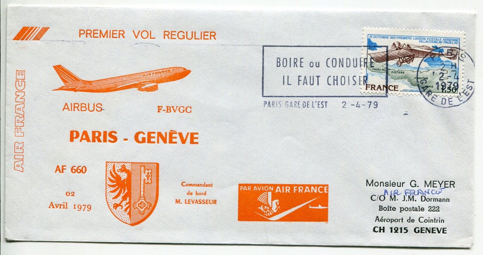 LETTRE PREMIER VOL REGULIER PARIS GENEVE 1979 AIR FRANCE 400787479928
