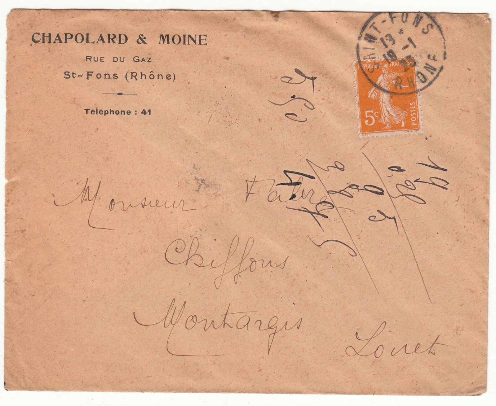 LETTRE PUBLICITAIRE CHAPOLARD ET MOINE ST FONS MONTARGIS 1923 122869642688