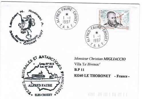 LETTRE TAAF ALFRED FAURE CROZET A THORONET 1997 110618859928