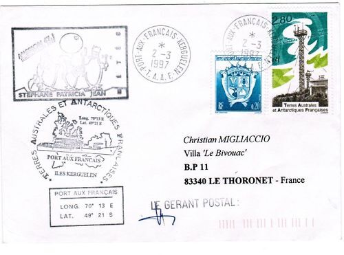 LETTRE TAAF PORT AUX FRANCAIS KERGUE A THORONET 1997 120654604668