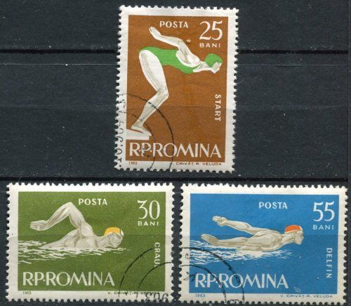 LOT DE 3 TIMBRES ROUMANIE THEMES NATATION 110622995138