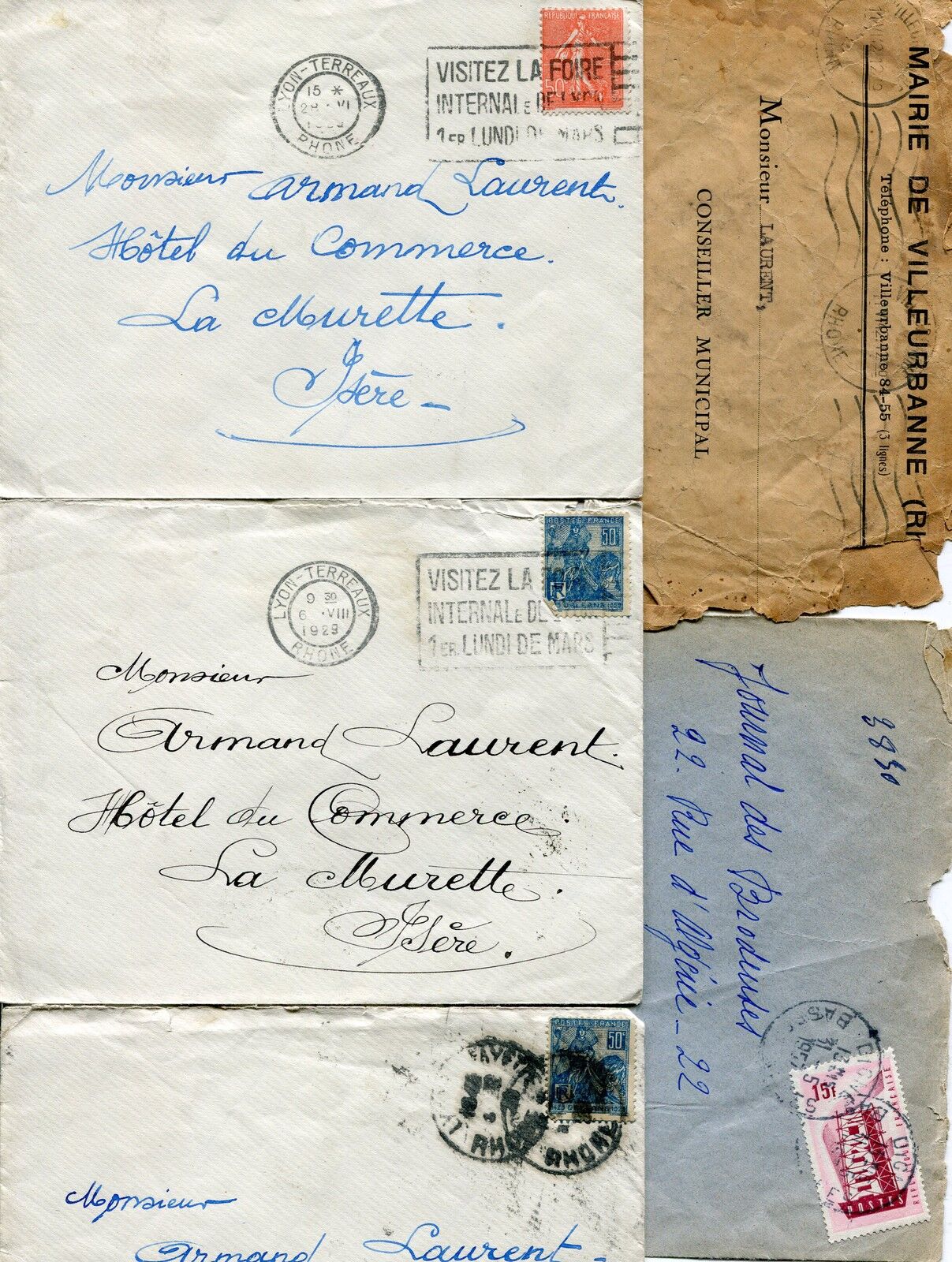 LOT DE 5 LETTRES DIVERS A ETUDIER FLAMME CACHET TIMBRE 121355356328