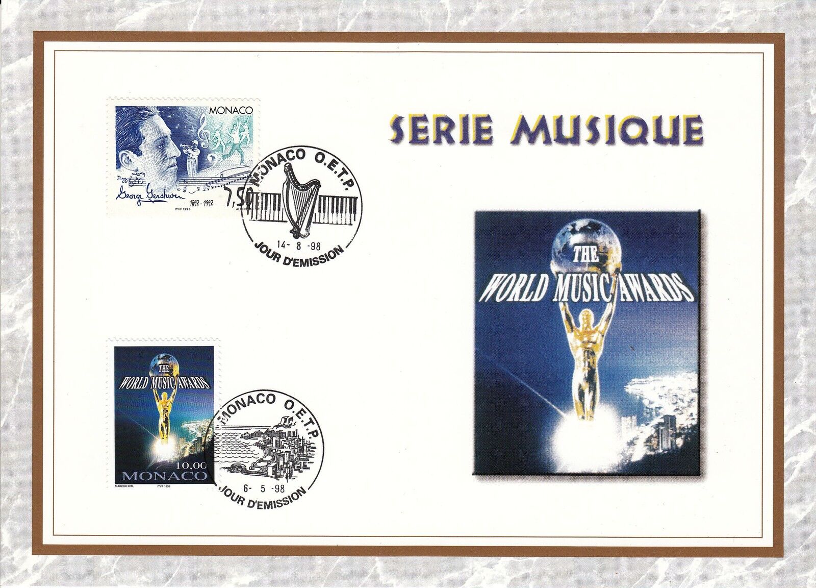 MONACO CEF PREMIER JOUR 1998 TIMBRE N 2158 2169 SERIE MUSIQUE AWARDS 121628330258