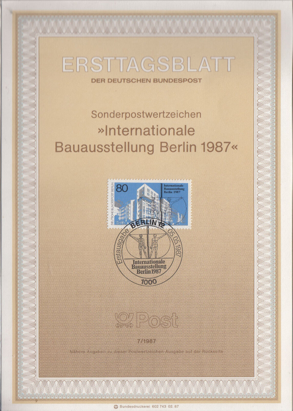 TIMBRE FDC ALLEMAGNE BERLIN OBL ERSTTAGSBLATT EXPO D ARCHITECTURE 1987 401234159118