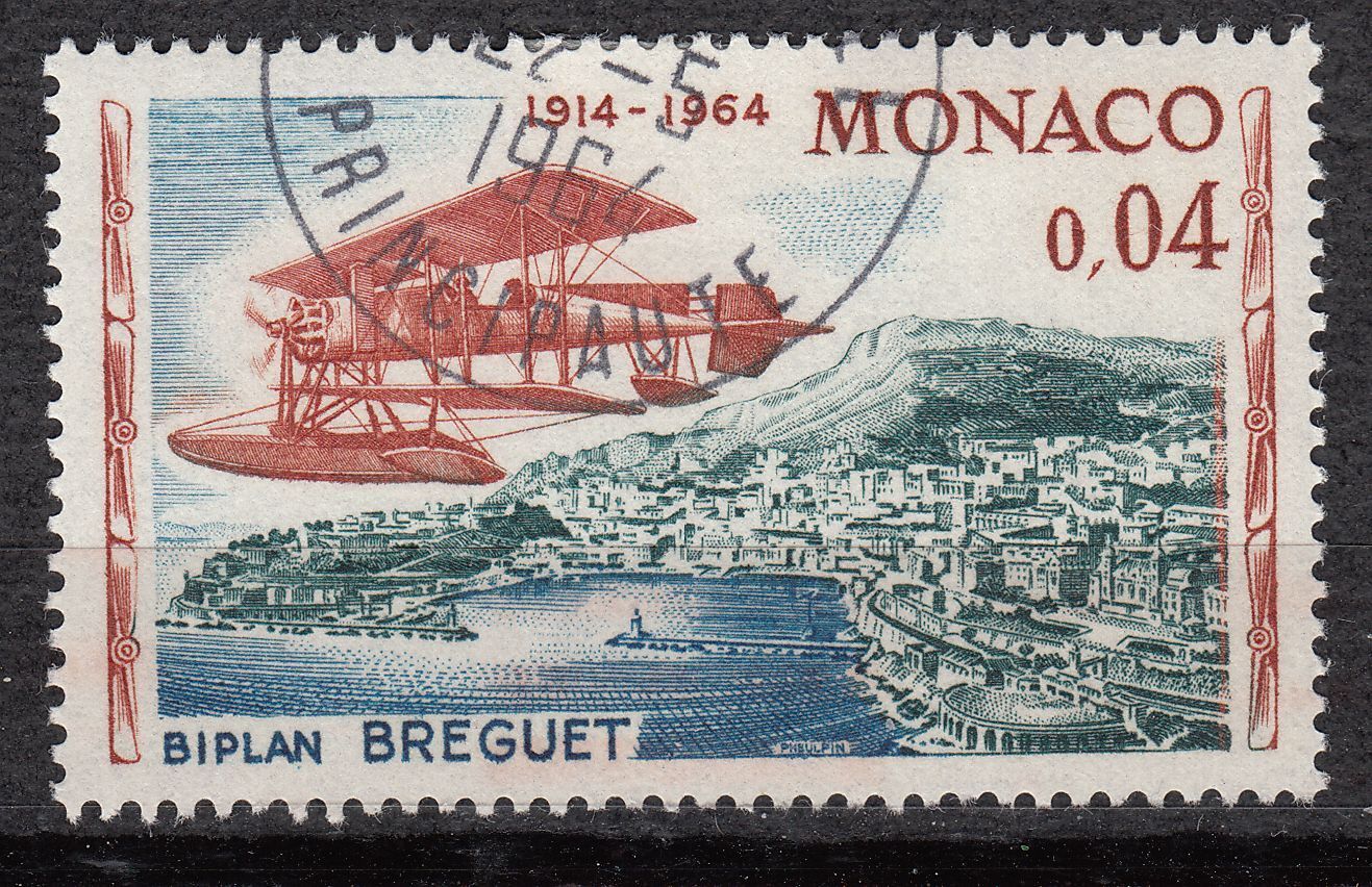 TIMBRE MONACO OBL N 640 AVIATION BIPLAN BREGUET 401531105218