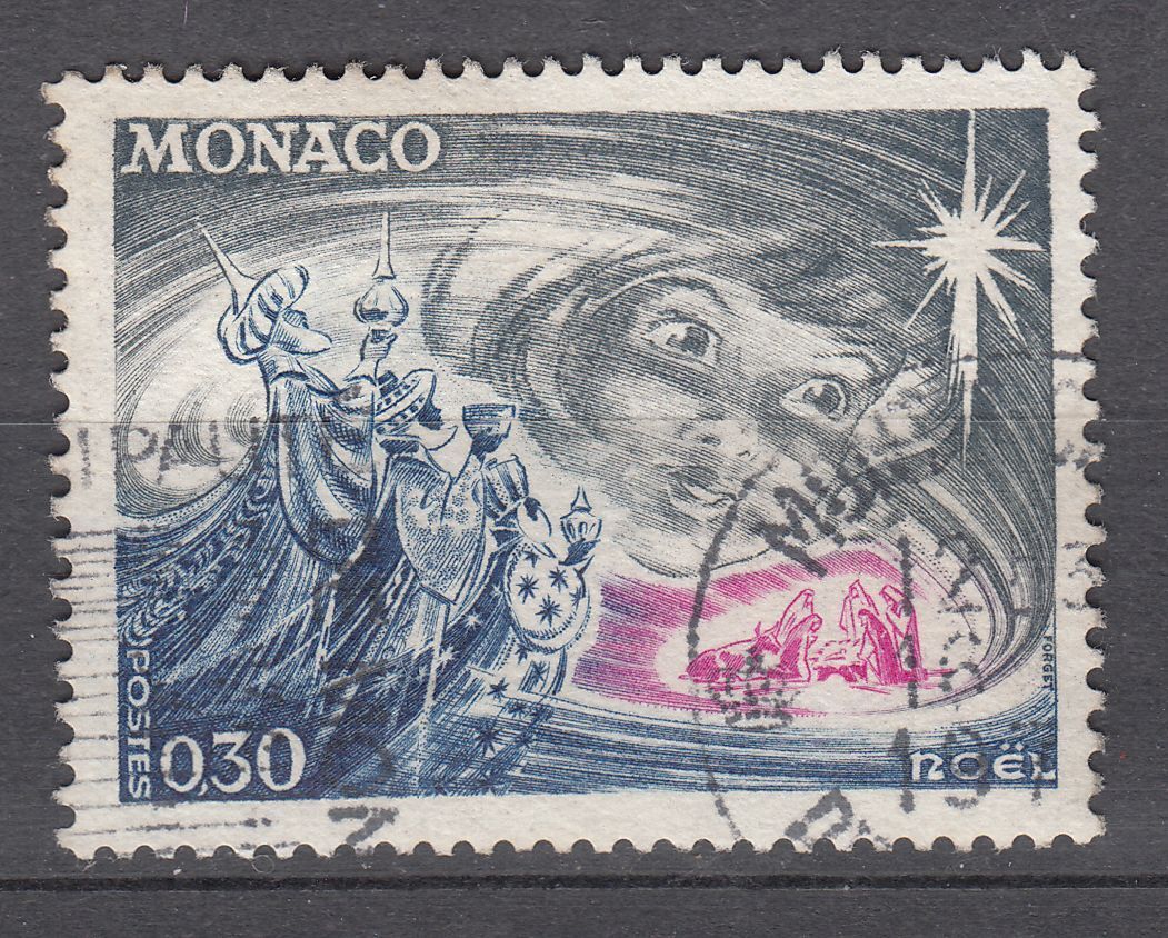 TIMBRE MONACO OBL N 900 NOEL VISAGE D ENFANT LA NATIVITE ET LES ROIS MAGES 123332128028