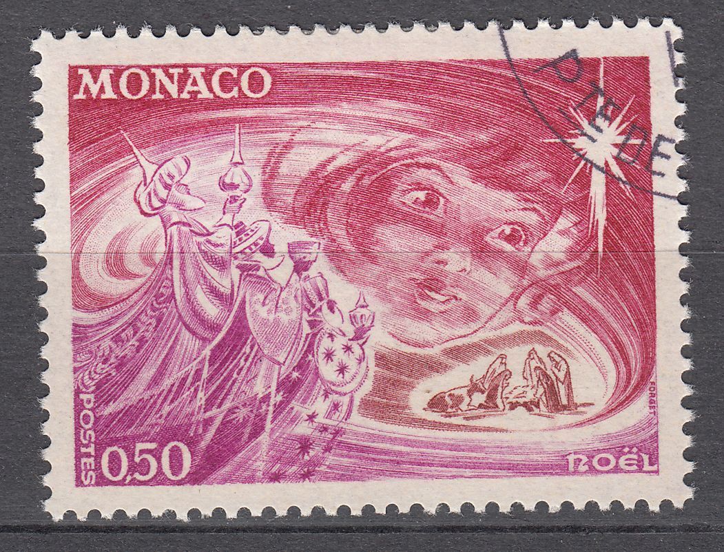 TIMBRE MONACO OBL N 901 NOEL VISAGE D ENFANT LA NATIVITE ET LES ROIS MAGES 123332128338