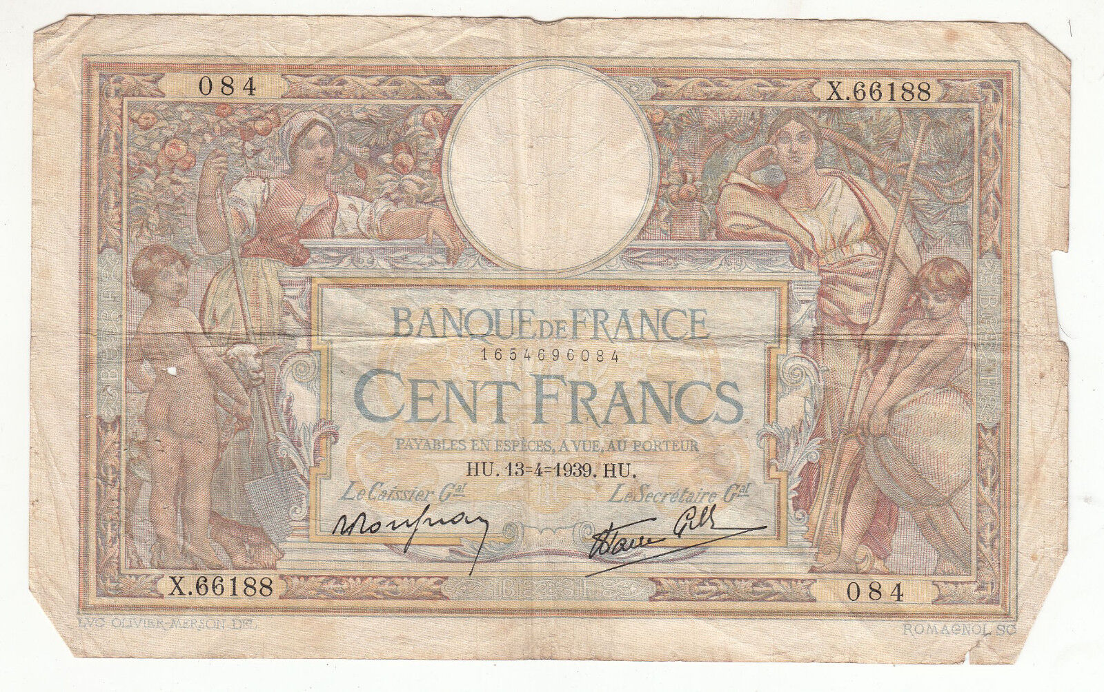 BILLET FRANCE 100 FRANCS MERSON 13 4 1939 x66188 401286674579