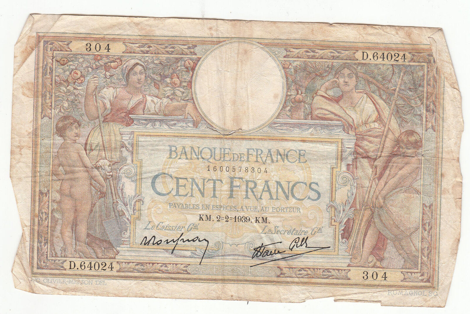 BILLET FRANCE 100 FRANCS MERSON 2 2 1939 KM 122398147879