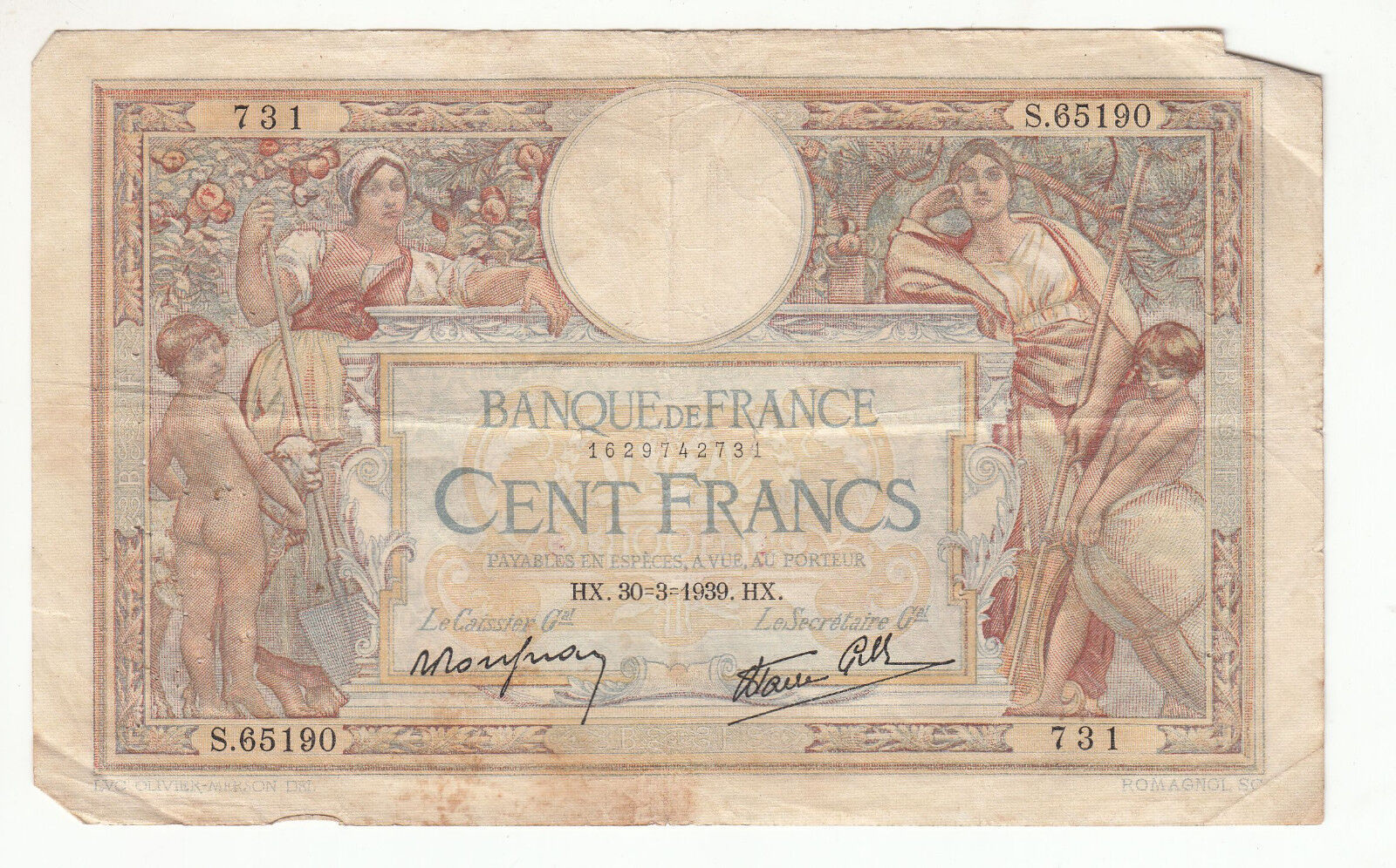 BILLET FRANCE 100 FRANCS MERSON 30 3 1939 HX 122416687269